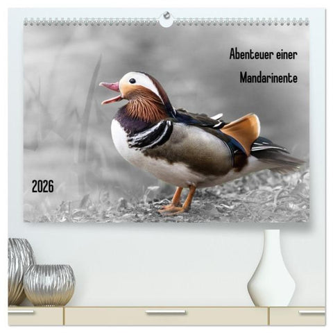 Abenteuer einer Mandarinente (hochwertiger Premium Wandkalender 2026 DIN A2 quer), Kunstdruck in Hochglanz