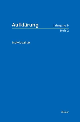 Aufklärung, Band 9/2: Individualität