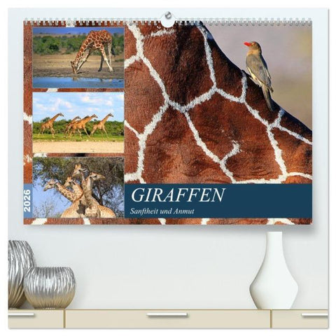 Giraffen - Sanftheit und Anmut (hochwertiger Premium Wandkalender 2026 DIN A2 quer), Kunstdruck in Hochglanz