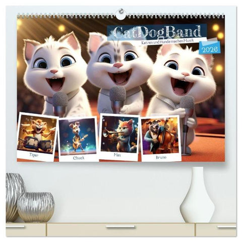 CatDogBand (hochwertiger Premium Wandkalender 2026 DIN A2 quer), Kunstdruck in Hochglanz