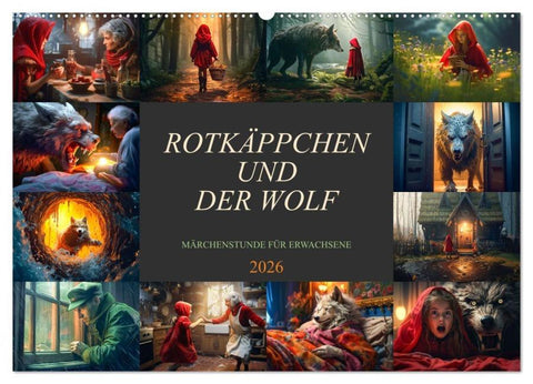 Rotkäppchen und der Wolf (Wandkalender 2026 DIN A2 quer), CALVENDO Monatskalender