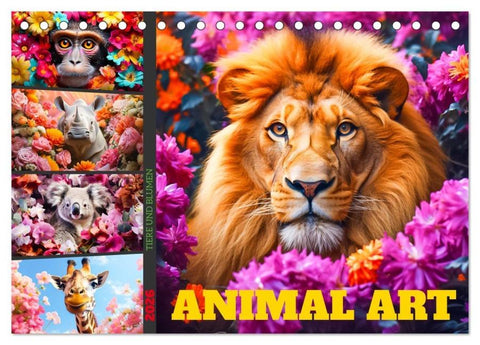 Animal Art - Tiere und Blumen (Tischkalender 2026 DIN A5 quer), CALVENDO Monatskalender