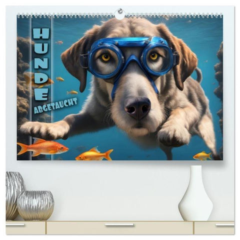 Hunde abgetaucht (hochwertiger Premium Wandkalender 2026 DIN A2 quer), Kunstdruck in Hochglanz