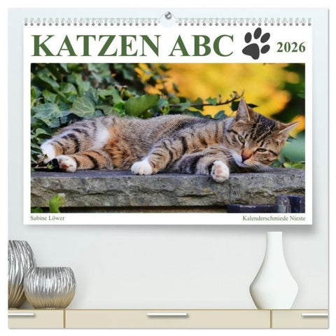 Katzen ABC (hochwertiger Premium Wandkalender 2026 DIN A2 quer), Kunstdruck in Hochglanz