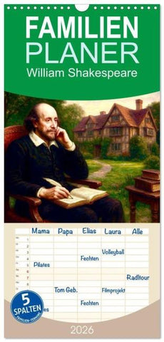 Familienplaner 2026 - William Shakespeare mit 5 Spalten (Wandkalender, 21 x 45 cm) CALVENDO