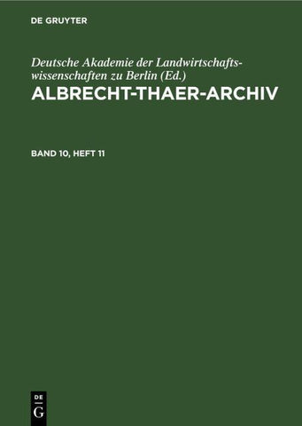 Albrecht-Thaer-Archiv. Band 10, Heft 11