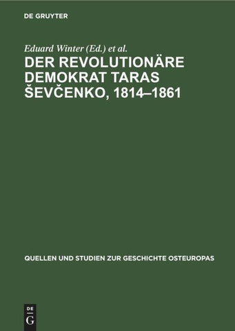 Der Revolutionäre Demokrat Taras ¿ev¿enko, 1814-1861