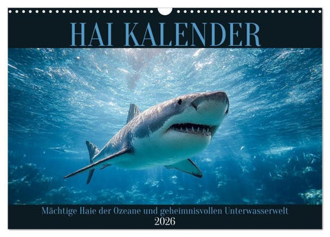 Hai Kalender - Mächtige Haie der Ozeane und geheimnisvollen Unterwasserwelt (Wandkalender 2026 DIN A3 quer), CALVENDO Monatskalender