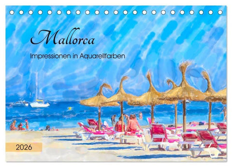Mallorca - Impressionen in Aquarellfarben (Tischkalender 2026 DIN A5 quer), CALVENDO Monatskalender