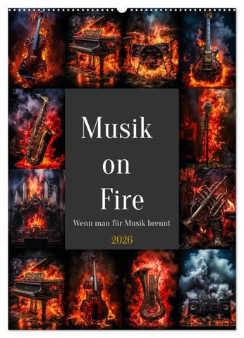 Musik on Fire (Wandkalender 2026 DIN A2 hoch), CALVENDO Monatskalender