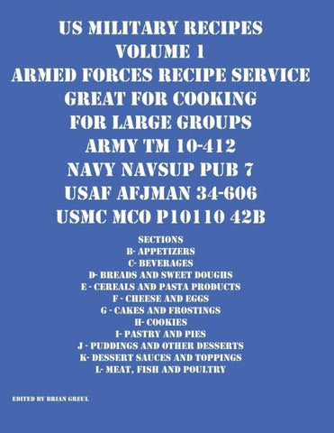 US Military Recipes Volume 1 Armed Forces Recipe Service Great for Cooking for Large Groups