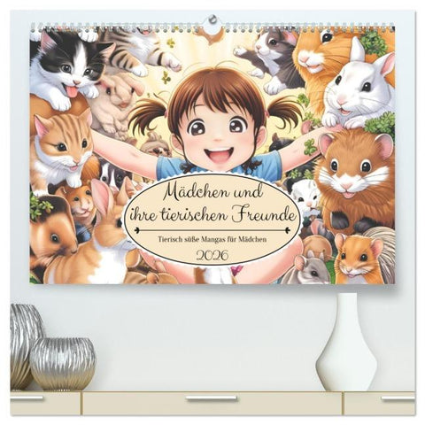 Mädchen und ihre tierischen Freunde - Tierisch süße Mangas für Mädchen (hochwertiger Premium Wandkalender 2026 DIN A2 quer), Kunstdruck in Hochglanz