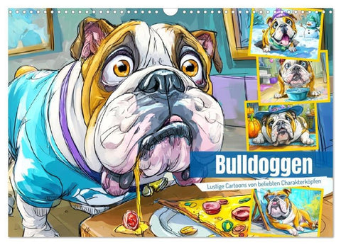 Bulldoggen. Lustige Cartoons von beliebten Charakterköpfen (Wandkalender 2026 DIN A3 quer), CALVENDO Monatskalender