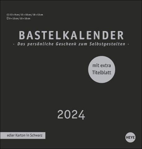 Bastelkalender 2024 Premium schwarz mittel. Blanko-Kalender zum Basteln mit extra Titelblatt für eine persönliche Gestaltung. Foto- und Bastelkalender 2024.