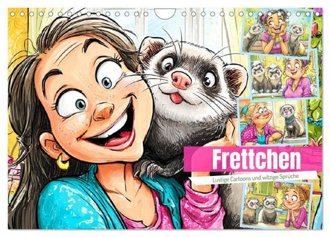 Frettchen. Lustige Cartoons und witzige Sprüche (Wandkalender 2026 DIN A4 quer), CALVENDO Monatskalender