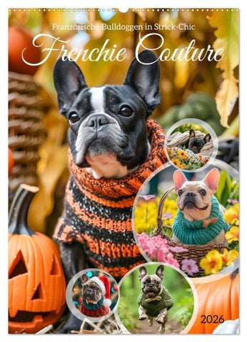 Frenchie Couture - Französische Bulldoggen in Strick-Chic (Wandkalender 2026 DIN A2 hoch), CALVENDO Monatskalender