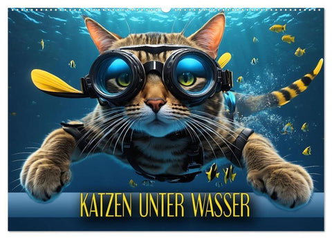 Katzen unter Wasser (Wandkalender 2026 DIN A2 quer), CALVENDO Monatskalender