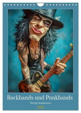Rockbands und Punkbands - Witzige Karikaturen (Wandkalender 2026 DIN A4 hoch), CALVENDO Monatskalender
