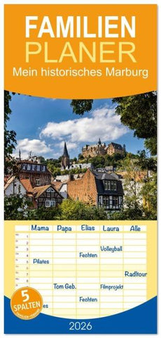 Familienplaner 2026 - Mein historisches Marburg mit 5 Spalten (Wandkalender, 21 x 45 cm) CALVENDO