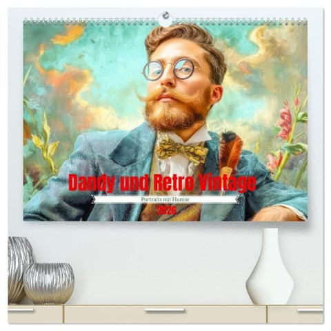 Dandy und Retro Vintage - Portraits mit Humor (hochwertiger Premium Wandkalender 2026 DIN A2 quer), Kunstdruck in Hochglanz