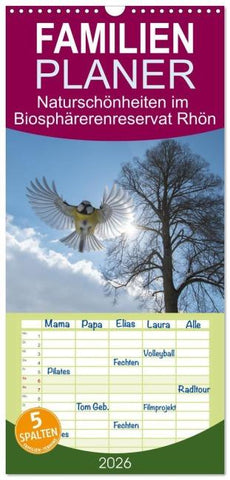 Familienplaner 2026 - Naturschönheiten im Biosphärerenreservat Rhön mit 5 Spalten (Wandkalender, 21 x 45 cm) CALVENDO