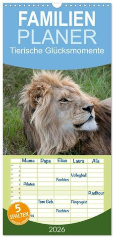 Familienplaner 2026 - Tierische Glücksmomente mit 5 Spalten (Wandkalender, 21 x 45 cm) CALVENDO