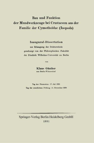 Bau und Funktion der Mundwerkzeuge bei Crustaceen aus der Familie der Cymothoïdae (Isopoda)