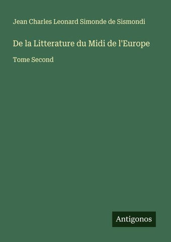 De la Litterature du Midi de l'Europe
