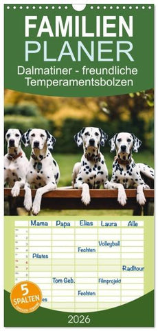 Familienplaner 2026 - Dalmatiner - freundliche Temperamentsbolzen mit 5 Spalten (Wandkalender, 21 x 45 cm) CALVENDO