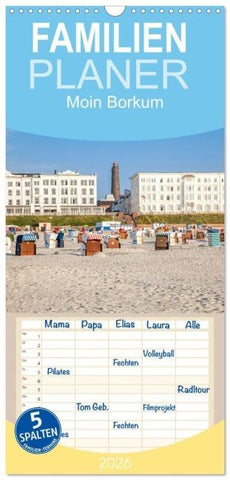 Familienplaner 2026 - Moin Borkum mit 5 Spalten (Wandkalender, 21 x 45 cm) CALVENDO