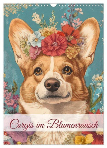 Corgis im Blumenrausch (Wandkalender 2026 DIN A3 hoch), CALVENDO Monatskalender