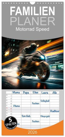 Familienplaner 2026 - Motorrad Speed mit 5 Spalten (Wandkalender, 21 x 45 cm) CALVENDO