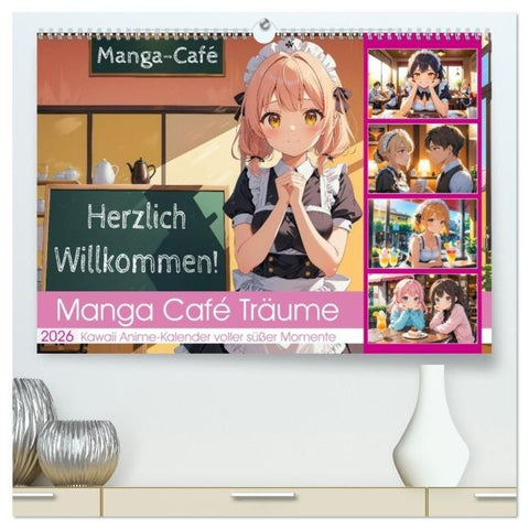 Manga Café Träume - Kawaii Anime-Kalender voller süßer Momente (hochwertiger Premium Wandkalender 2026 DIN A2 quer), Kunstdruck in Hochglanz