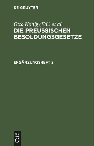 Die Preußischen Besoldungsgesetze. Ergänzungsheft 2