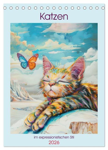 Katzen im expressionistischen Stil (Tischkalender 2026 DIN A5 hoch), CALVENDO Monatskalender