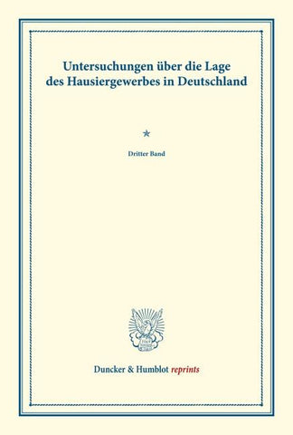Untersuchungen über die Lage des Hausiergewerbes in Deutschland.
