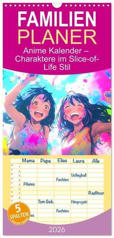 Familienplaner 2026 - Anime Kalender – Charaktere im Slice-of-Life Stil mit 5 Spalten (Wandkalender, 21 x 45 cm) CALVENDO