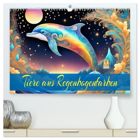Tiere aus Regenbogenfarben (hochwertiger Premium Wandkalender 2026 DIN A2 quer), Kunstdruck in Hochglanz