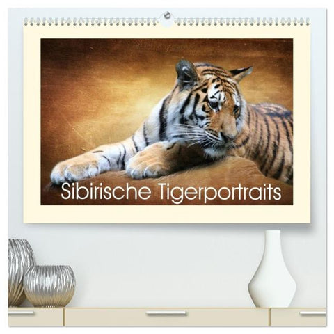 Sibirische Tigerportraits (hochwertiger Premium Wandkalender 2026 DIN A2 quer), Kunstdruck in Hochglanz