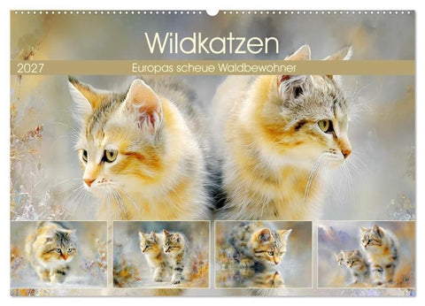 Wildkatzen. Europas scheue Waldbewohner (Wandkalender 2027 DIN A2 quer), CALVENDO Monatskalender