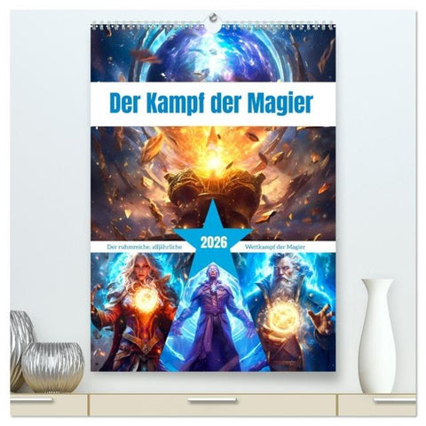Der Kampf der Magier (hochwertiger Premium Wandkalender 2026 DIN A2 hoch), Kunstdruck in Hochglanz