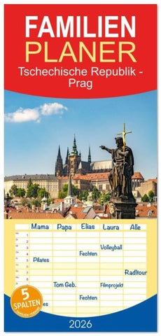 Familienplaner 2026 - Tschechische Republik - Prag mit 5 Spalten (Wandkalender, 21 x 45 cm) CALVENDO