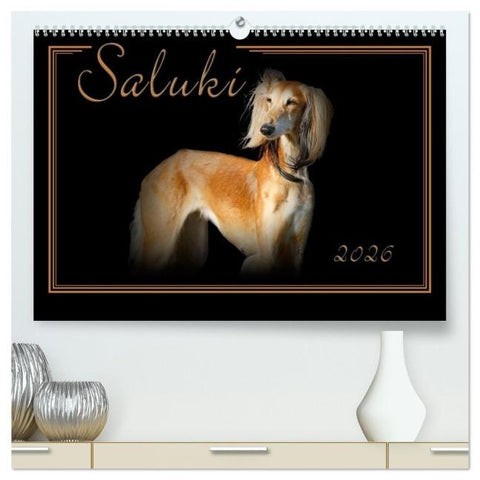 Saluki 2026 (hochwertiger Premium Wandkalender 2026 DIN A2 quer), Kunstdruck in Hochglanz