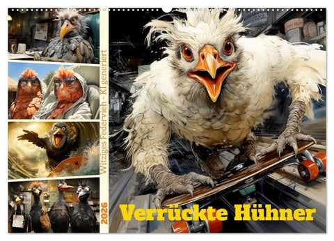 Verrückte Hühner (Wandkalender 2026 DIN A2 quer), CALVENDO Monatskalender