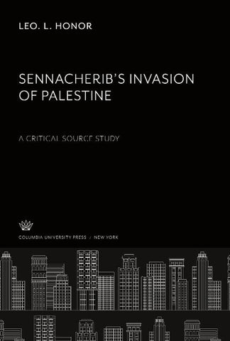 Sennacherib'S Invasion of Palestine. a Critical Source Study
