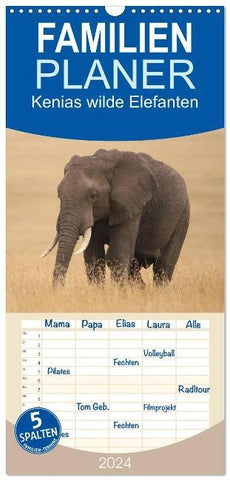 Familienplaner 2024 - Kenias wilde Elefanten mit 5 Spalten (Wandkalender, 21 x 45 cm) CALVENDO