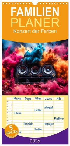 Familienplaner 2026 - Konzert der Farben mit 5 Spalten (Wandkalender, 21 x 45 cm) CALVENDO