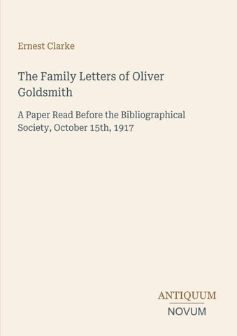 The Family Letters of Oliver Goldsmith
