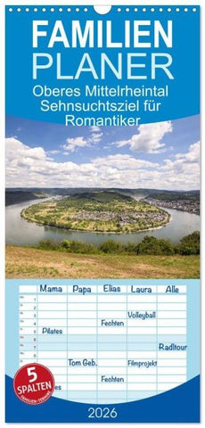 Familienplaner 2026 - Oberes Mittelrheintal Sehnsuchtsziel für Romantiker mit 5 Spalten (Wandkalender, 21 x 45 cm) CALVENDO