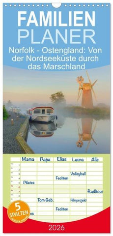 Familienplaner 2026 - Norfolk - Ostengland: Von der Nordseeküste durch das Marschland mit 5 Spalten (Wandkalender, 21 x 45 cm) CALVENDO